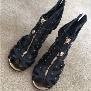 Black and gold block heel